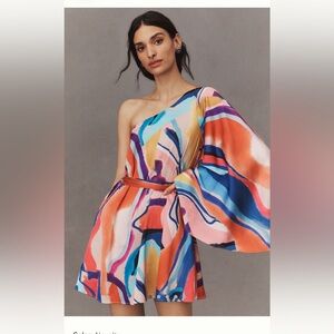 BHLDN Anthropologie One-Shoulder Stevie Satin Mini Dress NWT size small